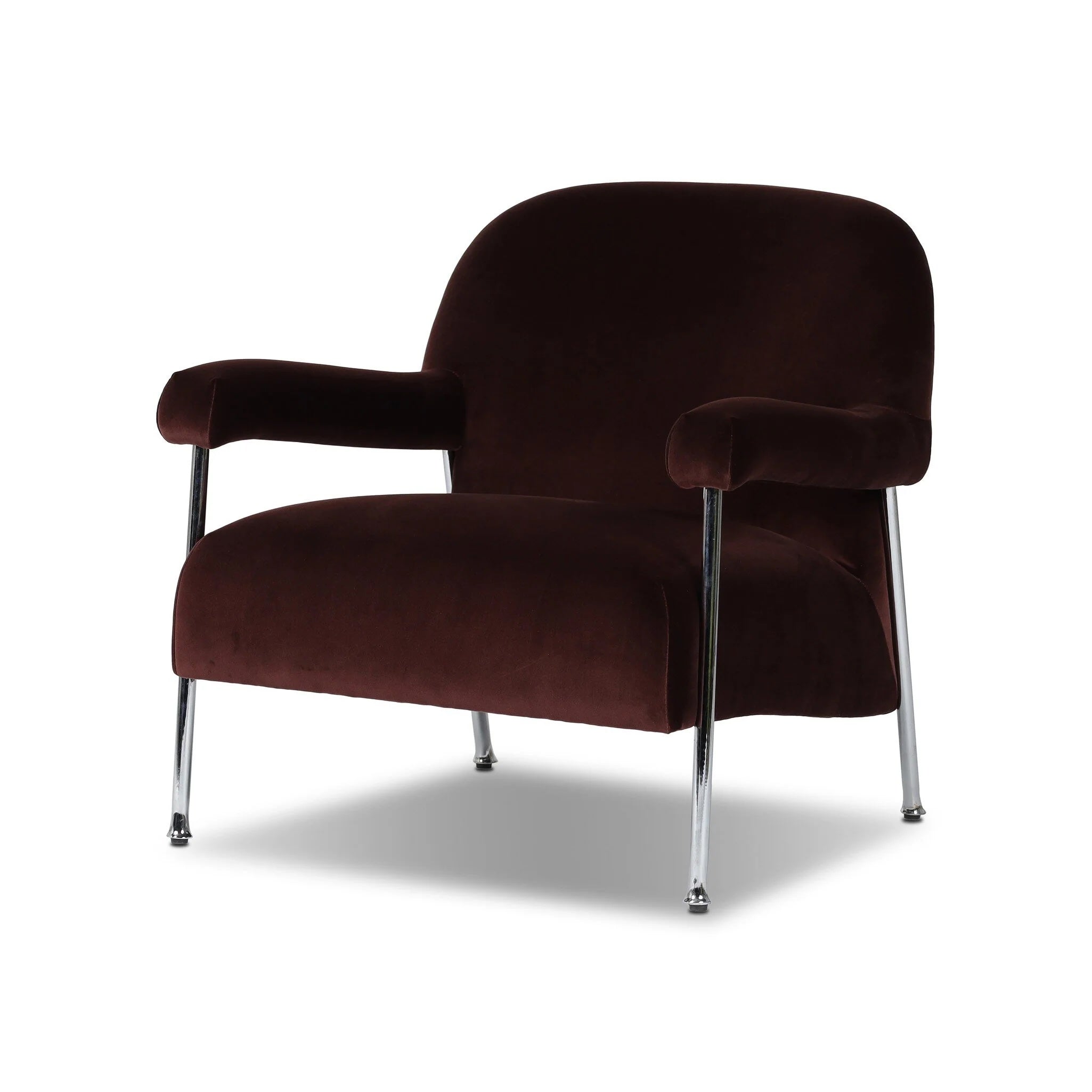 Plum armchair with chrome legs